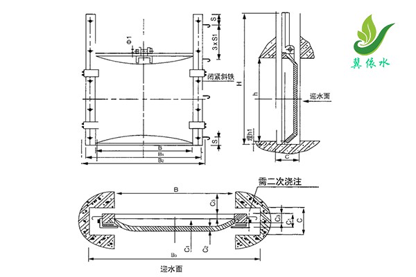 拱形铸铁闸门外形及安装布置结构图
