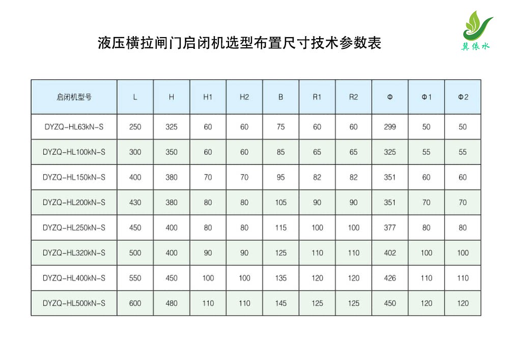 压横拉闸门启闭机外形安装尺寸选型技术参数表