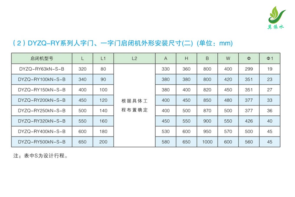 DYZQ-RY系列人字门、一字门启闭机外形安装尺寸参数（二）