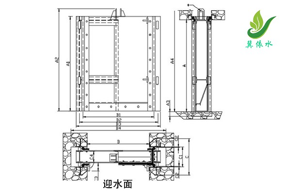 滚轮钢制闸门外形及安装布置结构图