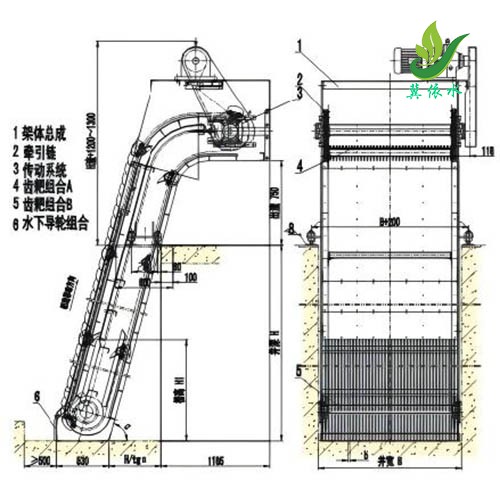 FHG反捞式格栅除布置原理污机结构图